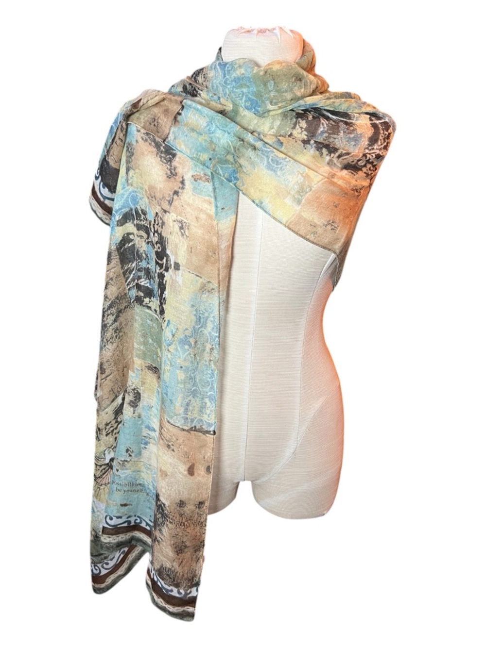 Kelly Rae Roberts Pastel Patchwork Patterned Wrap Scarf .